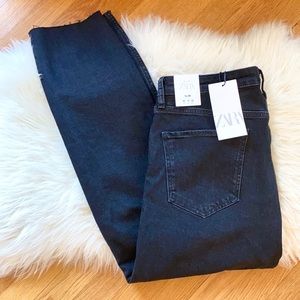 Zara High-Rise Slim Ankle Raw Hem Jeans